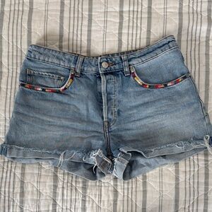 H&M Light Blue Denim Jean Shorts with Colorful Trim
